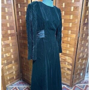Decade Design Womens Vintage 80s/90s Velvet Maxi Dress Green Bow Sz S